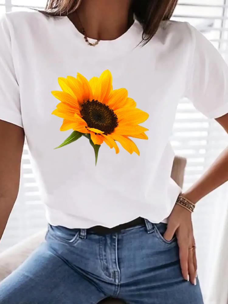 (Asian Size) Print Female Clothing T Shirt Women Fashion Tee Top leopard love heart Woman Short Sleeve Graphic T-shirts