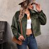 Casual Trend Versatile Autumn and Winter Warm Plush Casual Solid Color Women's Green Jacket
