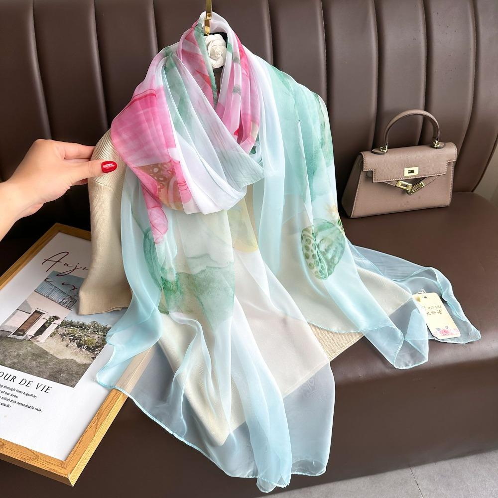 Elegant Women Hijab Shawls Luxury Wraps Long Thin Silk Scarf  Autumn