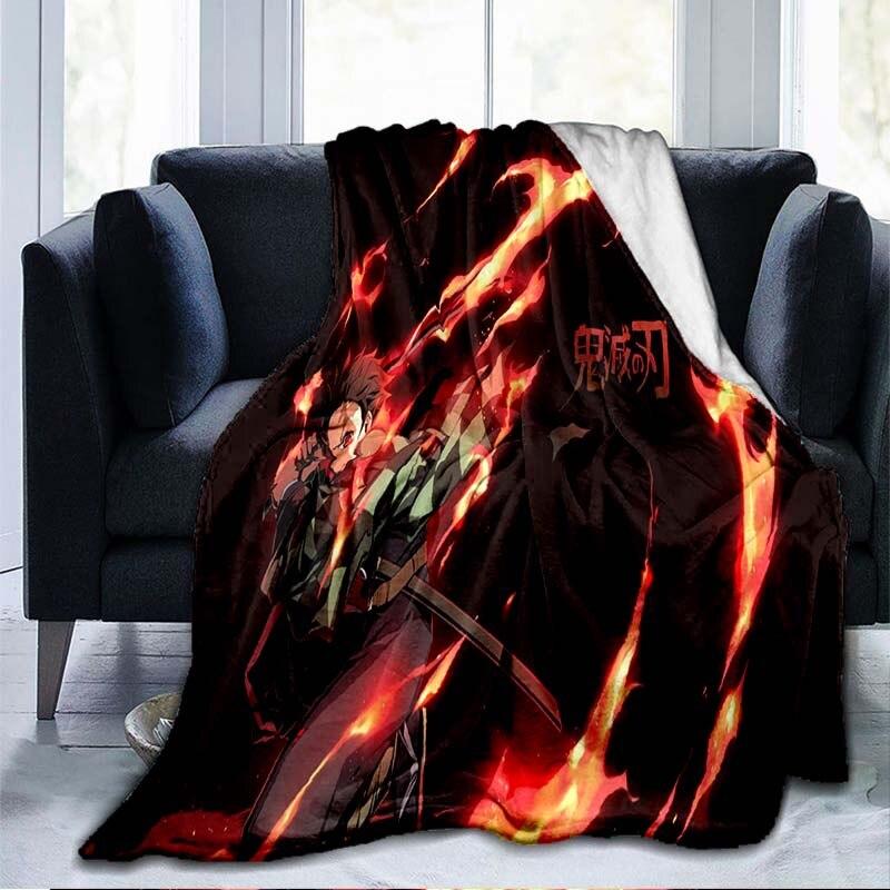 Devil's Blade Anime Home Textile Demon Slayer Kimetsu No Yaiba Kamado Tanjirou Nezuko Double Plush Lamb Down Blanket Bedding