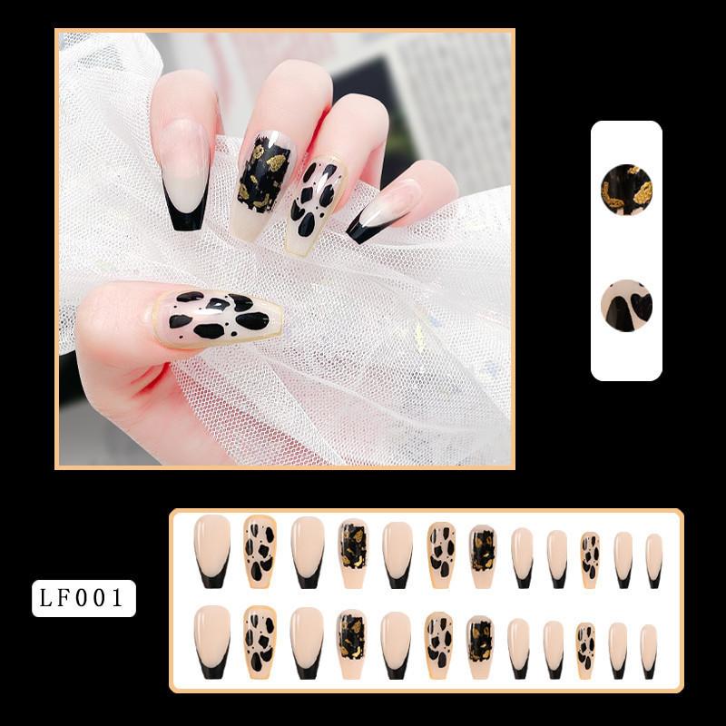 24PCS/SET Quick Nails Flower Diamond Manicure Long Ballet False Nails Waterproof Wearable Ready-made Nail Stickers