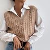 \Autumn Casual V Neck Pullovers Sweaters Female Solid Vintage Knitted Sweater Vest Women Twist Sleeveless Waistcoat