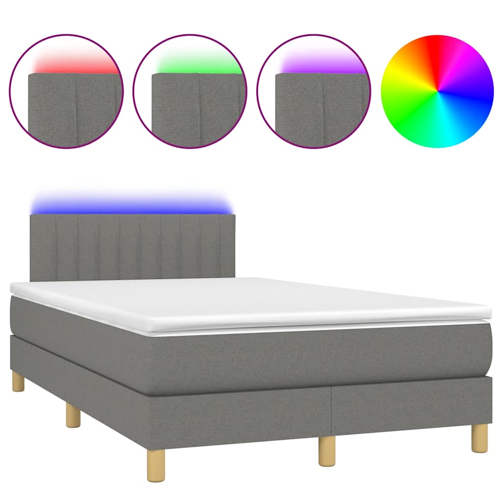 Box Spring Bed with Mattress & LED Dark Grey 120 x 190 cm Fabric