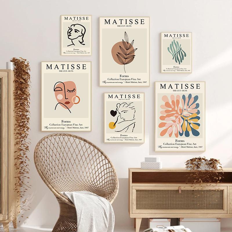 Abstract Matisse Line Face Coral Leaves Wall Art Canvas Painting Nordic Posters Prints Wall Pictures For Living Room Home Decor