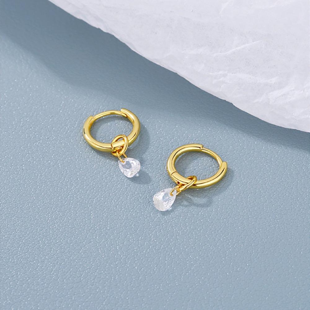Hip-hop Personality Shiny Teardrop-shaped Zircon Pendant Gold Color Stainless Steel Hoop Earrings for Women Fashion Jewelry Gift