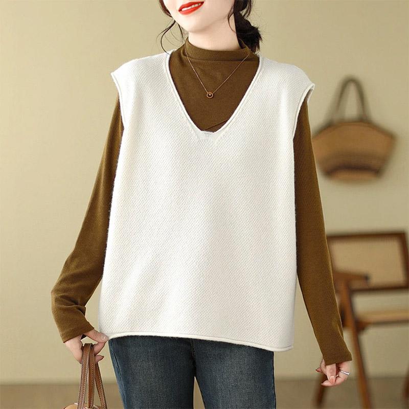 Жилет для женщин хлопковый топ без рукавов трикотажный свитер с V-образным вырезом жилет винтажный свободный повседневный жилет большого размера