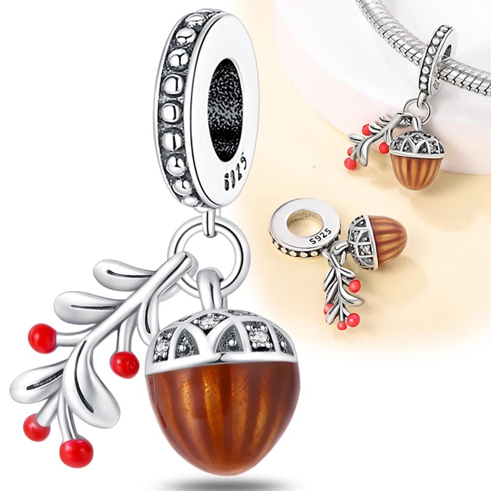 Copper Autumn Maple Leaf Squirrel Charm Pendant Beads Fit Charm Original Bracelet Women Jewelry Making