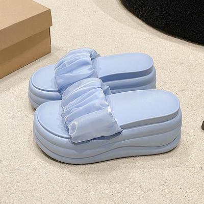 Модные женские тапочки на высокой платформе, летние пляжные шлепанцы, модные женские туфли на танкетке 8,5 см, женские розовые наружные сандалии на толстой подошве