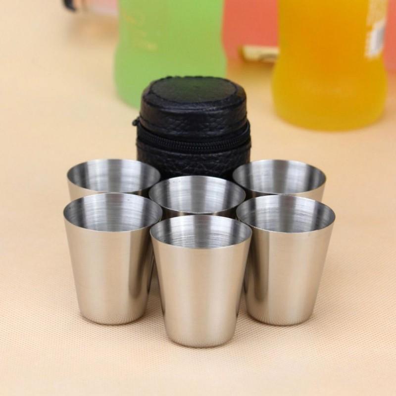 6 Pcs 70ml Stainless Steel Outdoor Travel Camping Cup Drinking Mug Beer Tea Coffee Bag Travel Set