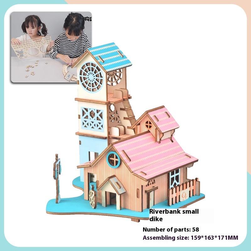 Деревянный 3D-пазл, сборка, модель здания, подросток, сделай сам, стиль, коттедж, развивающие игрушки, маленькие строительные игрушки для дома