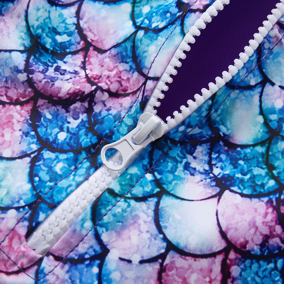 2025 Купальник с длинным рукавом для девочек, цельный, с рисунком рыбьей чешуи и защитой от солнца