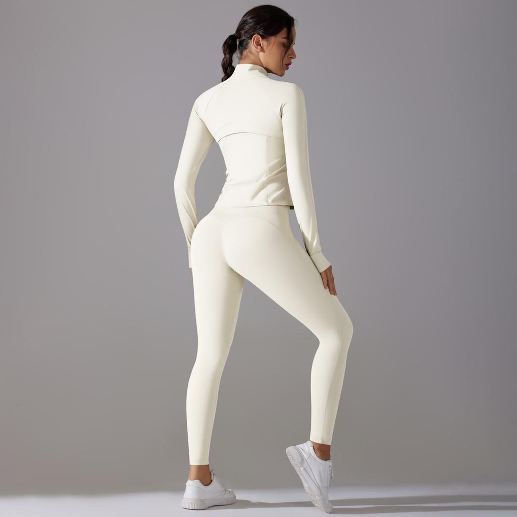 Nessaj Костюм для йоги с карманами, женский спортивный костюм с длинным рукавом и застежкой-молнией, длинные штаны для фитнеса, однотонный спортивный костюм