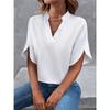 Summer Casual Solid Color V-neck Loose Shirt Blouse Women