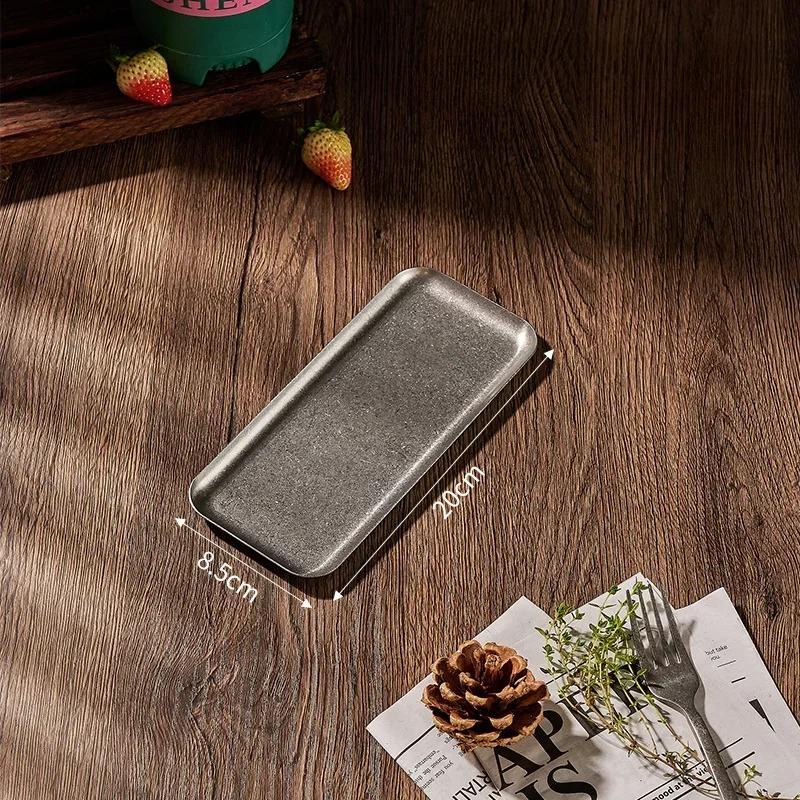 BEPAN Retro 304 Stainless Steel Antique Square Steak Tray Creative Restaurant Display Dessert Barbecue Plate