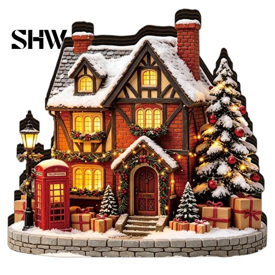 Durable Decorative Accents Christmas Glowing House Ornament, LED Wooden Tabletop Decor for DIY Craft Ornaments Holiday Village Display, Light Up Party