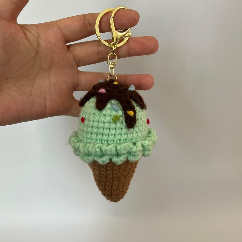 Cute Ice Cream Cone Crochet Keychain For Bag Pendant Colored Ice Cream Knitting Keychain For Gifts Custom Accessories