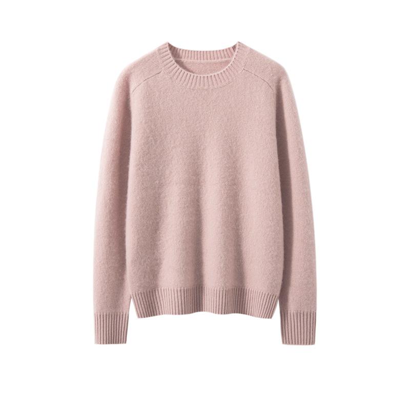 Women's Pure Cashmere Round Neck Loose Knit Sweater: Long Sleeve, Solid Color, Warm Base Layer.