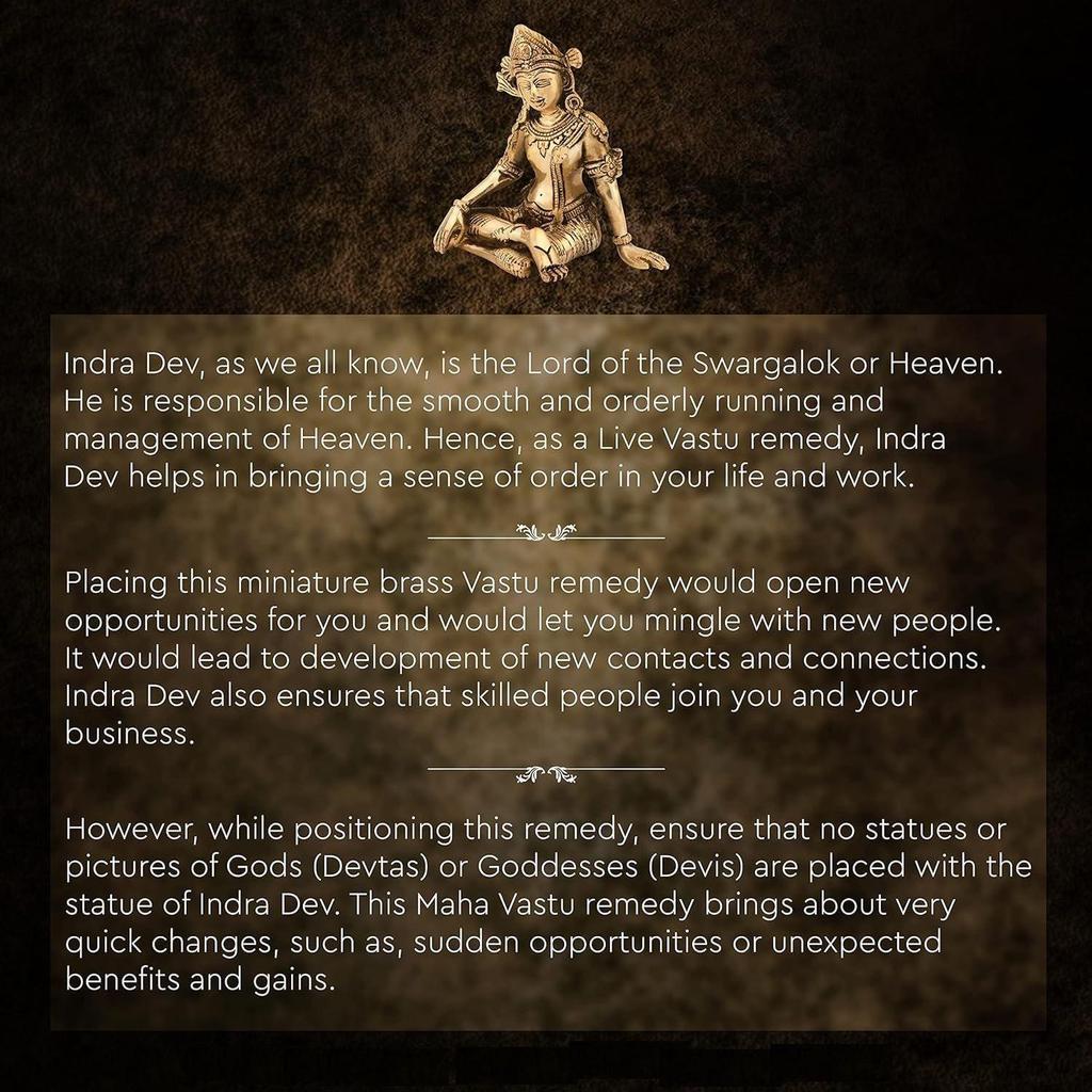 Brass Inderdev Statue | Height-15 Cm Aprrox. | Vastu Idol for Home and Office | Zonal Placement-East|