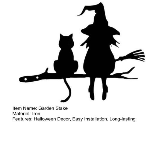 Halloween Garden Stake Witch And Cat Tree Decoration Iron Tree Stake with Pre-drilled Holes for Patio Yard Garden Decor