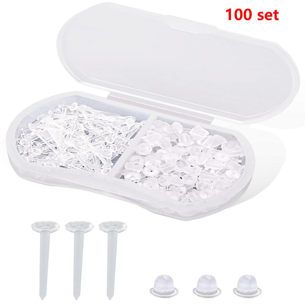 100 комплектов, гипоаллергенные простые пластиковые серьги, прозрачные заколки для ушей, игольчатые и смоляные спинки для сережек, аксессуары для ушей «сделай сам»