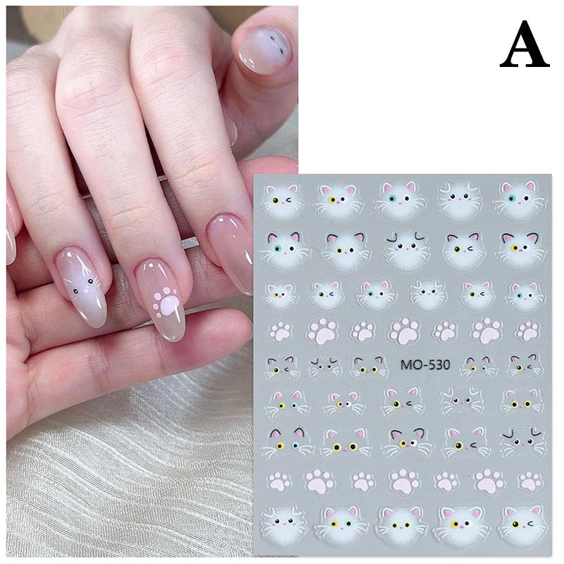 1Pcs Cartoon Cats Nail Stickers Kawaii Graffiti Painting Kitten Animals Nail Decals Heart Star Bow Manicure Decoration