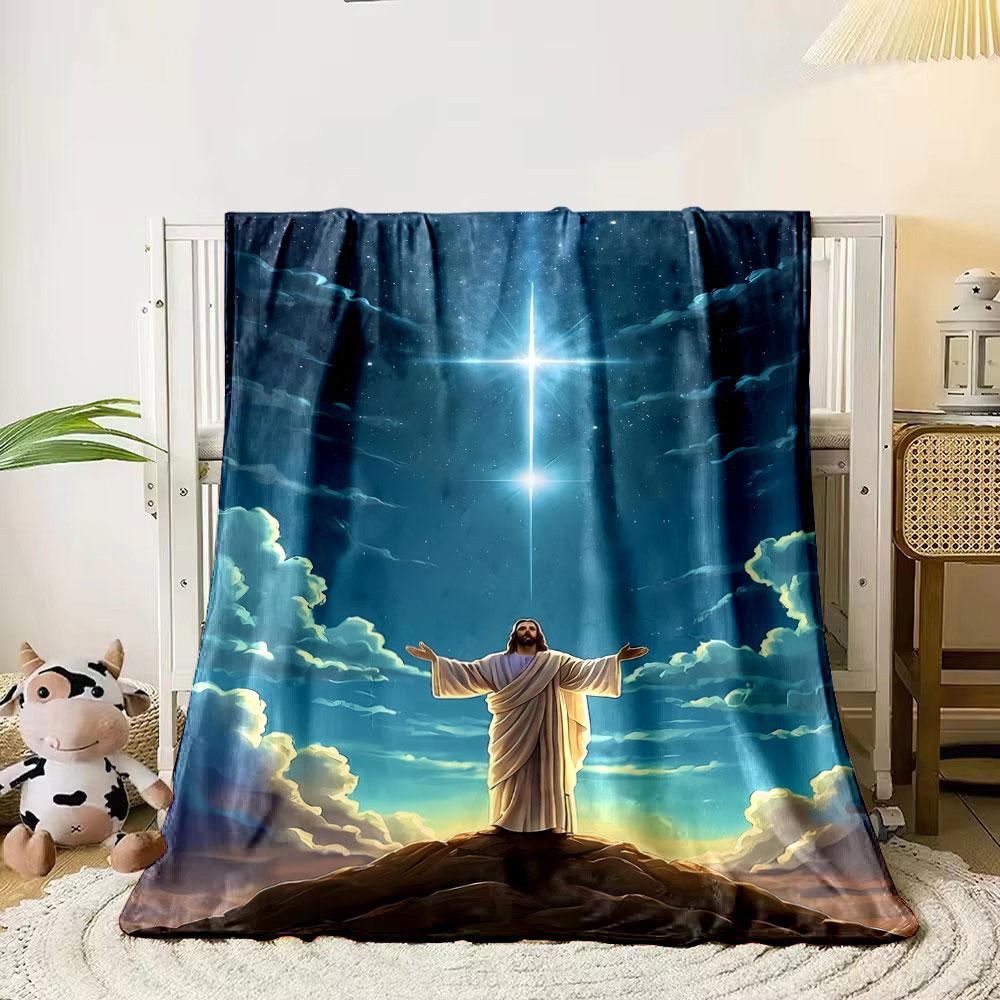 Jesus Cross Starry Sky Blanket Printed Blanket for Living Room Bed Couch lunch break Soft Cozy Blanket for Friend's festival Gift
