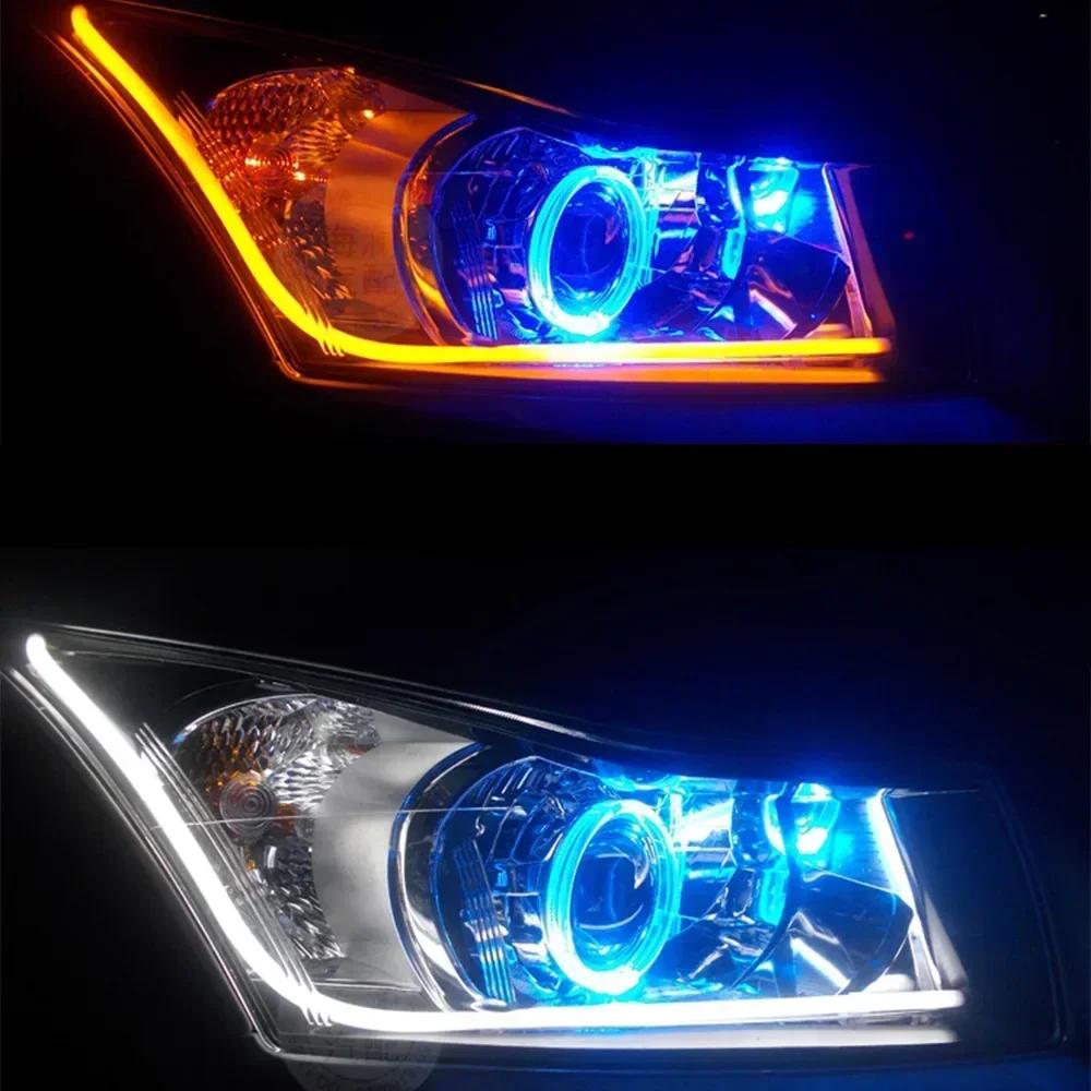 60cm RGB 12V DRL Daytime Running Light APP/RF Remote Control Flowing Turn Signal Lamp LED Headlight Strips For Car Accessory 12V