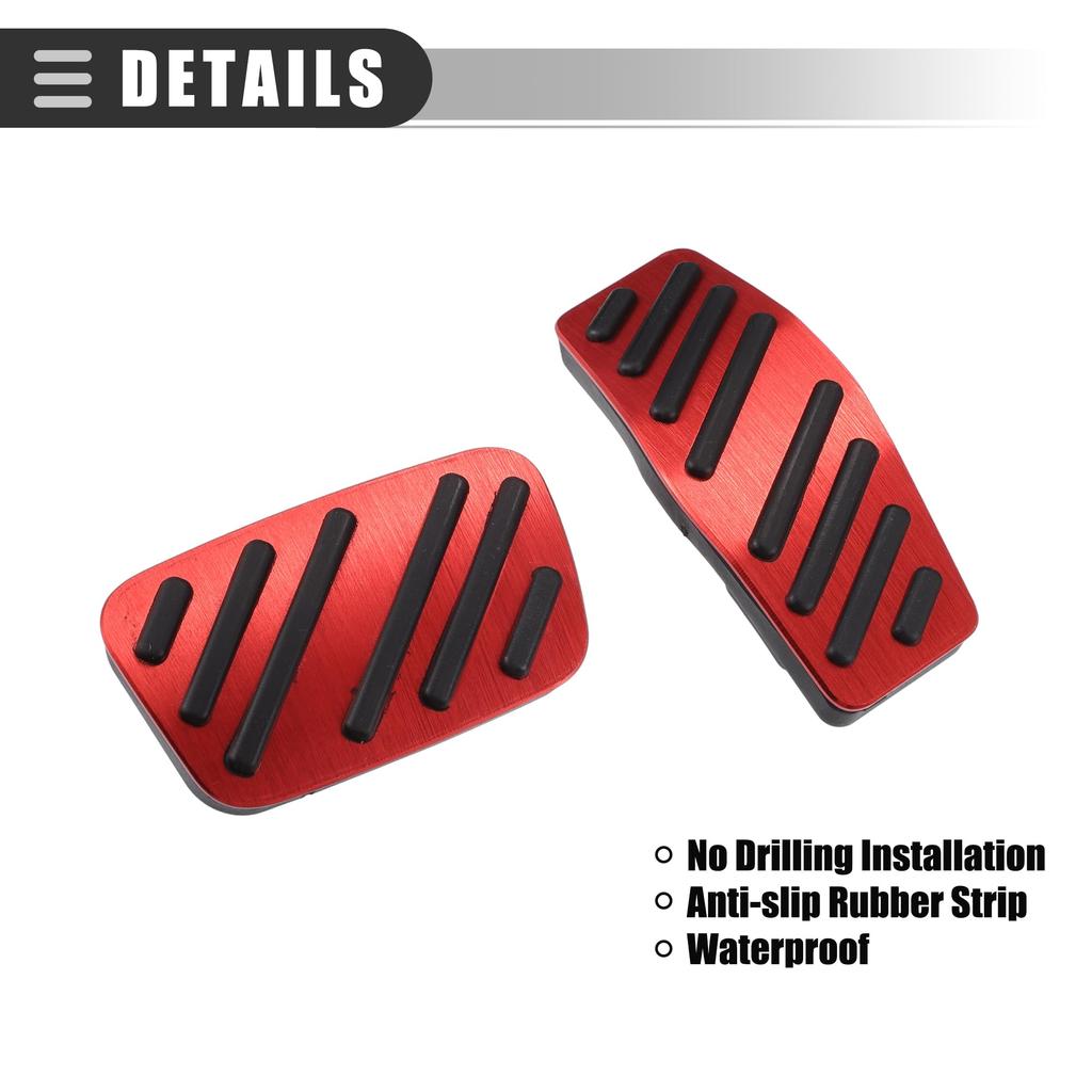 Motoforti Brake and Accelerator Pedal Covers for Chevy Cruze 2009-2020, Metal, Black and Red, 1 Set