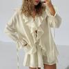 Women's Spring and Summer Design Ruffle Fashion Casual Tie Cardigan Top Shorts Suit