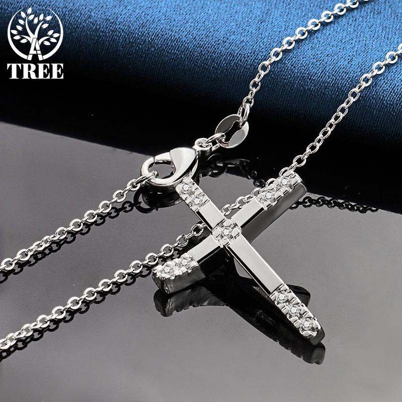 Ожерелье с подвеской в ​​форме креста из стерлингового серебра 925 пробы AAA с цирконием, ювелирные изделия