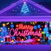UV Activated Christmas Garage Door Cover Fluorescent 2D Flat Christmas Door Banner Lighted Holiday Cartoon Backdrop for Xmas Indoor Outdoor Wall Decor