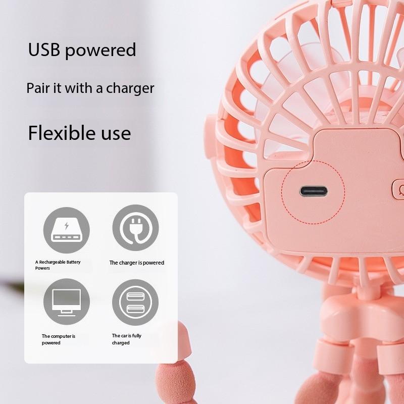 Мини-вентилятор Octopus USB - Ручной вентилятор с клипсой и ночником для коляски, стола и путешествий | Портативный перезаряжаемый охлаждающий вентилятор