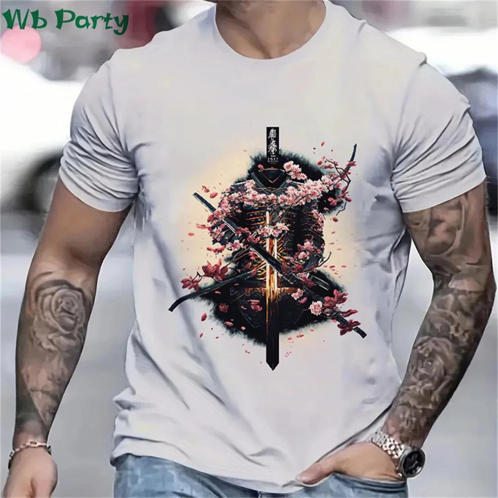 3D Printed Japan Samurai Pattern T-shirts Summer O-Neck Short Sleeve Loose Fashion Personality Street T-shirts