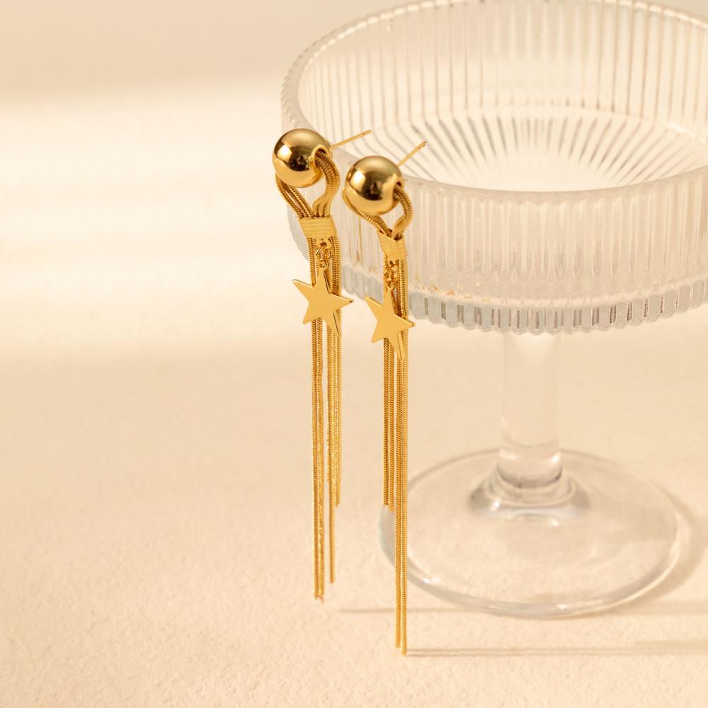 Шикарные длинные геометрические серьги-звезды женские, позолоченные, с кисточками, эффектная бижутерия