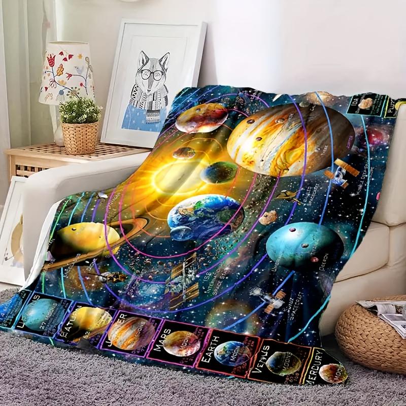 Super soft solar system patterned flannel blanket - Home decor | Ideal birthday or holiday gift | Comfortable all year round