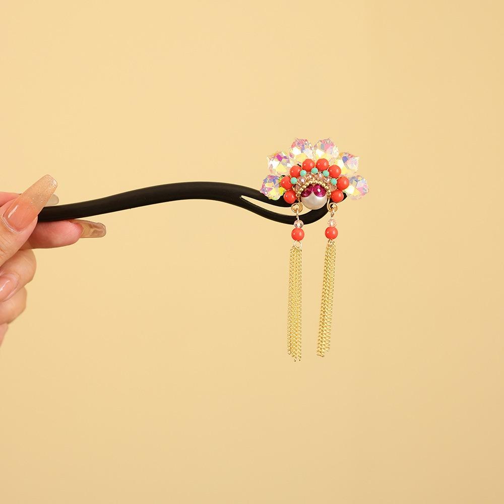 Red New Chinese Style Hair Clip Tassel Hanfu Hairpin Temperament Wooden Hair Stick  Bridal