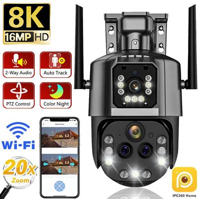 Умные 16-мегапиксельные 8K Wifi-камеры с 20-кратным PTZ-зумом, наружная WIFI-камера видеонаблюдения с четырьмя объективами, IP-камера с автоматическим отслеживанием IPC360 для дома