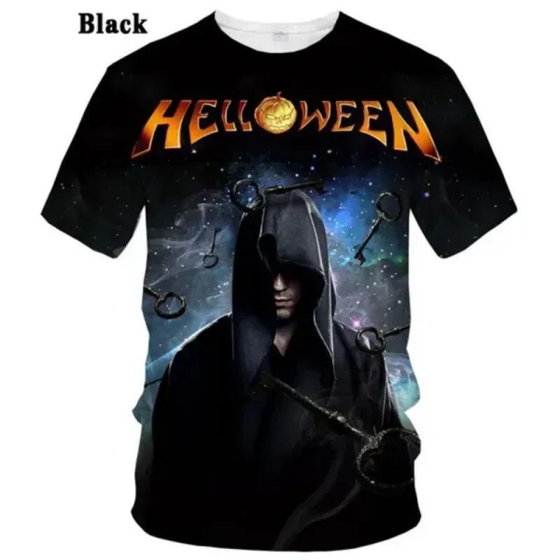 Футболка с 3D-принтом Rock Band Helloween для женщин и мужчин, летняя, с круглым вырезом, коротким рукавом, модная, с графическим рисунком, футболки для косплея
