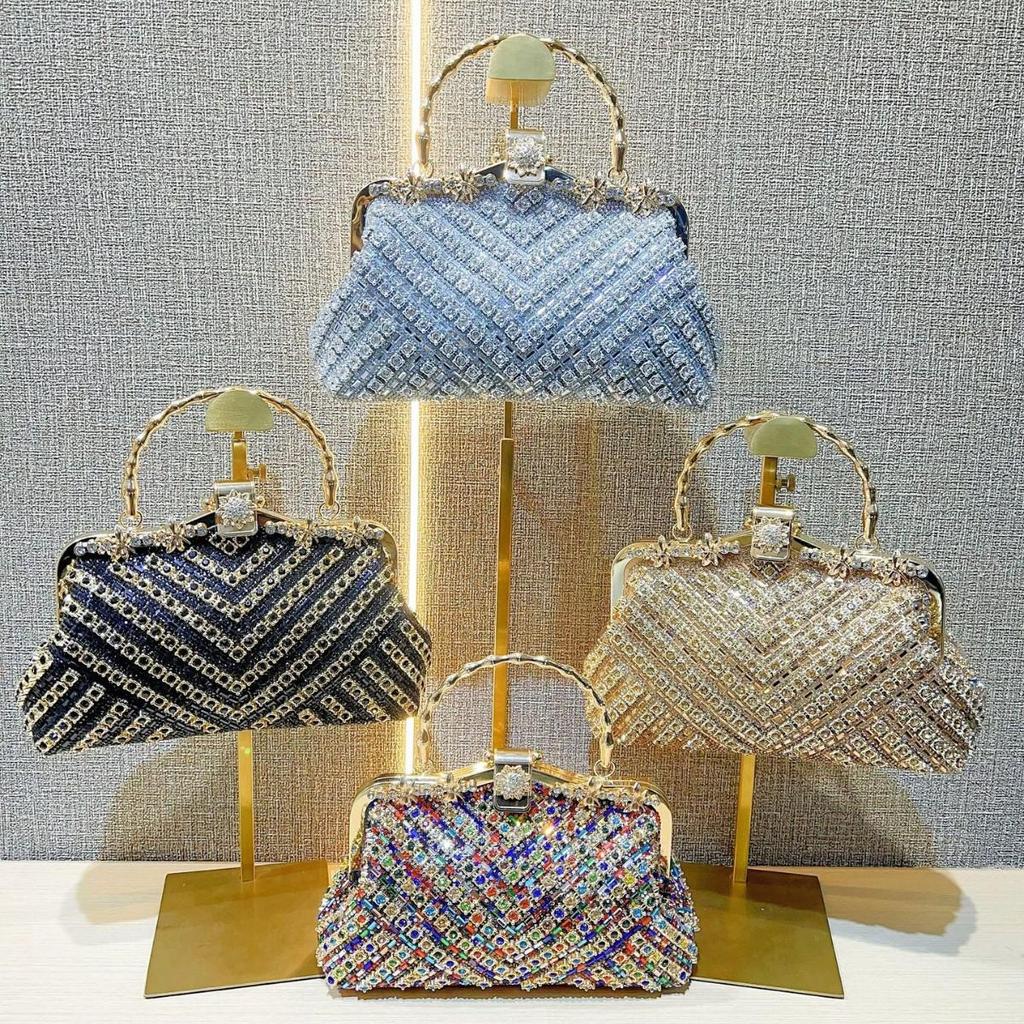 Роскошная вечерняя сумочка со стразами - сумка-чеонгсам с бриллиантовой цепочкой