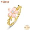 Tancise Classic 925 Sterling Silver  4*3 Pink Quartz Ring Ladies Jewelry Wedding Promise Party Gift