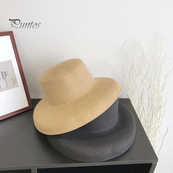 Women Summer Sun Hat Flat Top Large Brim Sun Protection Hat Solid Color Lightweight Straw Hat Beach Vacation Hat