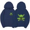 One Piece Roronoa Zoro Hoodie, Front Small Back Large Zoro Skull Logo Print Pullover Sweatshirt Unisex Streetwear