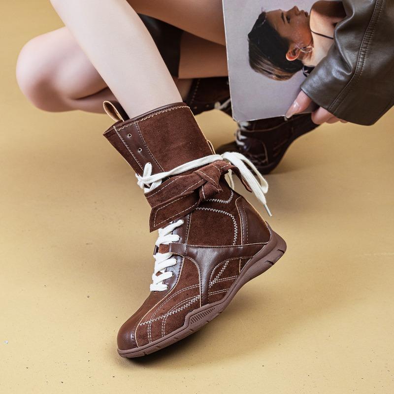 Retro Small Inner Height Increase Martin Boots Women's Casual Versatile Fashion Short Boots Boxing Boots Mid-range Western Boots