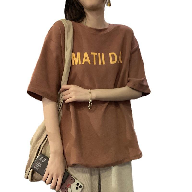 Летняя корейская женская футболка с короткими рукавами с новым буквенным принтом для женщин, свободная студенческая базовая рубашка, топ