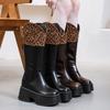 Кожаные ботинки на толстой подошве, новые кожаные ботинки осень-зима 2025, высокие ботинки с леопардовым принтом, трендовая потертость, однотонные, модная задняя молния