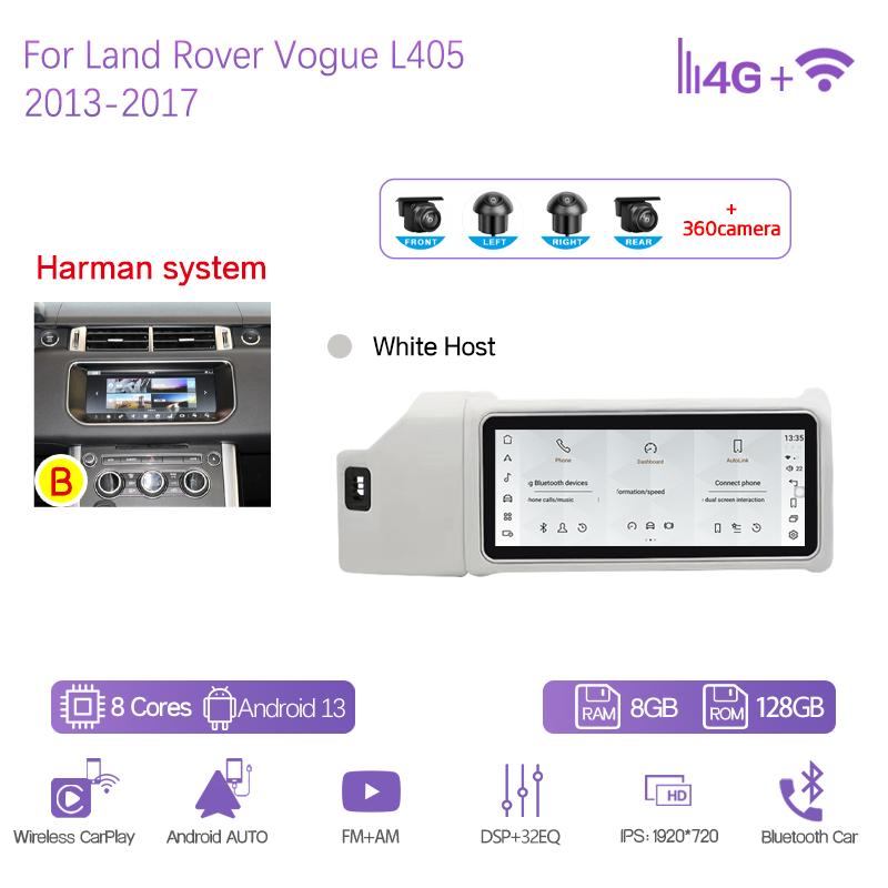 12,3" Автомобильный мультимедийный плеер для Land Rover Vogue L405 2013-2017 Навигация GPS Радио Android13 8+128G CarPlay 4G Головное устройство 360Camera