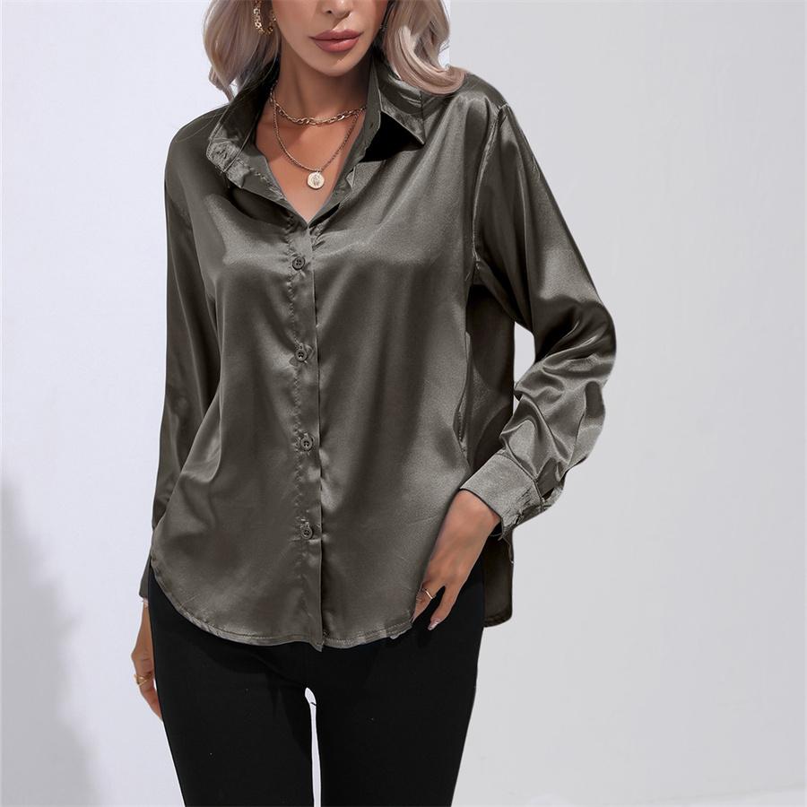 Spring Autumn Satin Blouse Imitation Silk Long Sleeve Shirt for Women's Plus Size Loose Tops