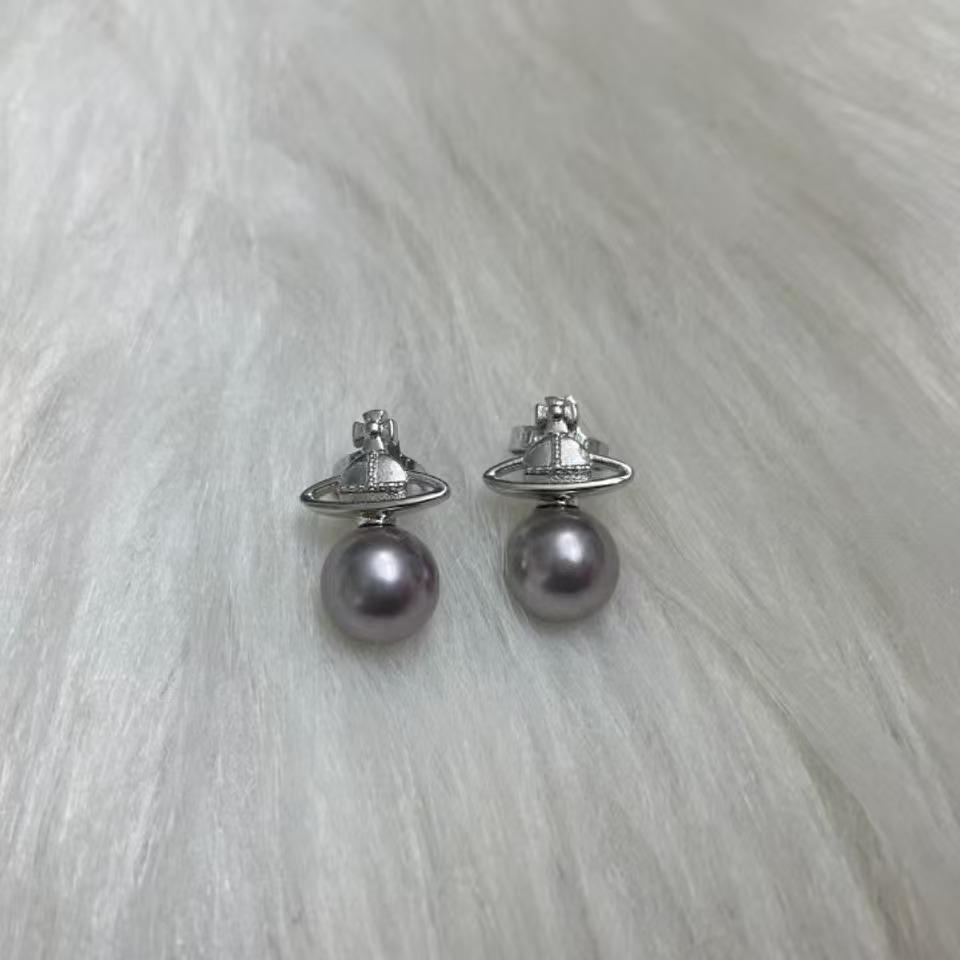 Серьги-гвоздики Vivienne Westwood с жемчугом Сатурн, двухсторонние, съемные - Женские, легкая роскошь, многослойные, модные