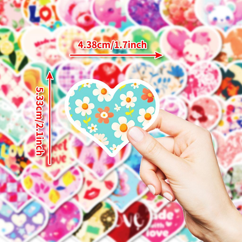 50 Премиальных PP Наклеек-Сердечек на День Святого Валентина для Ноутбука, Холодильника, Скейтборда, Водного Стакана, Водонепроницаемые Декоративные Наклейки
