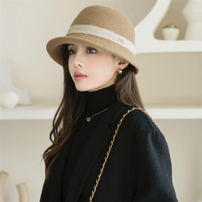 Fashionable bucket hat, Korean-style wool fisherman hat for women, Japanese-style artistic knitted bucket hat, versatile autumn and winter hat with